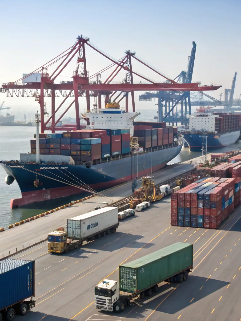 A professional photo of a cargo ship loaded with luxury vehicles, ready for international export, under a clear blue sky, symbolizing Auto Cars Collection LLC's expertise in vehicle import and export management.